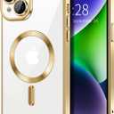 Hython Magnetic Clear for iPhone 14 Case with Camera Lens Protector [Compatible with MagSafe] Luxury Plating Edge Slim Soft TPU Cover Protective Phone Case for iPhone 14 6.1", Gold