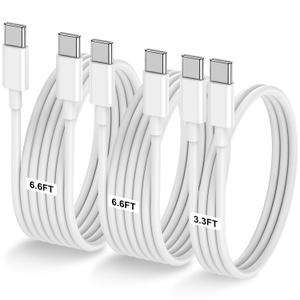 3-Pack [3.3FT+6.6FT+6.6FT] 60W USB C to USB C Cable, Type C Fast Charging Cable for iPhone Air 17 16e 16 15 Pro Plus Pro Maxfor Galaxy S25/S24, for iPad Pro/Air/mini, for MacBook Pro/Air and More (White)