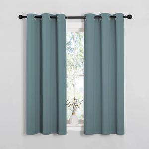 NICETOWN Modern Blackout Curtains Noise Reducing, Thermal Insulated and Privacy Room Darkening Drape Panels for Boy's Guest Room Door Small Short Window (Greyish Blue, 2 Panels, W34 x L54 -Inch)