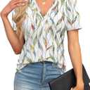 Agnes Urban Womens Tops Dressy Casual V Neck Short Sleeve Shirts Summer Loose T Shirts Trendy Tops Tunic Blouses (White, L)