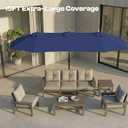 15FT Large Outdoor Patio Umbrella with Solar Lights and Base, Double-Sided Table Umbrellas with 48 LED Lights, Rectangle Market Umbrella for Pool, Deck, Backyard