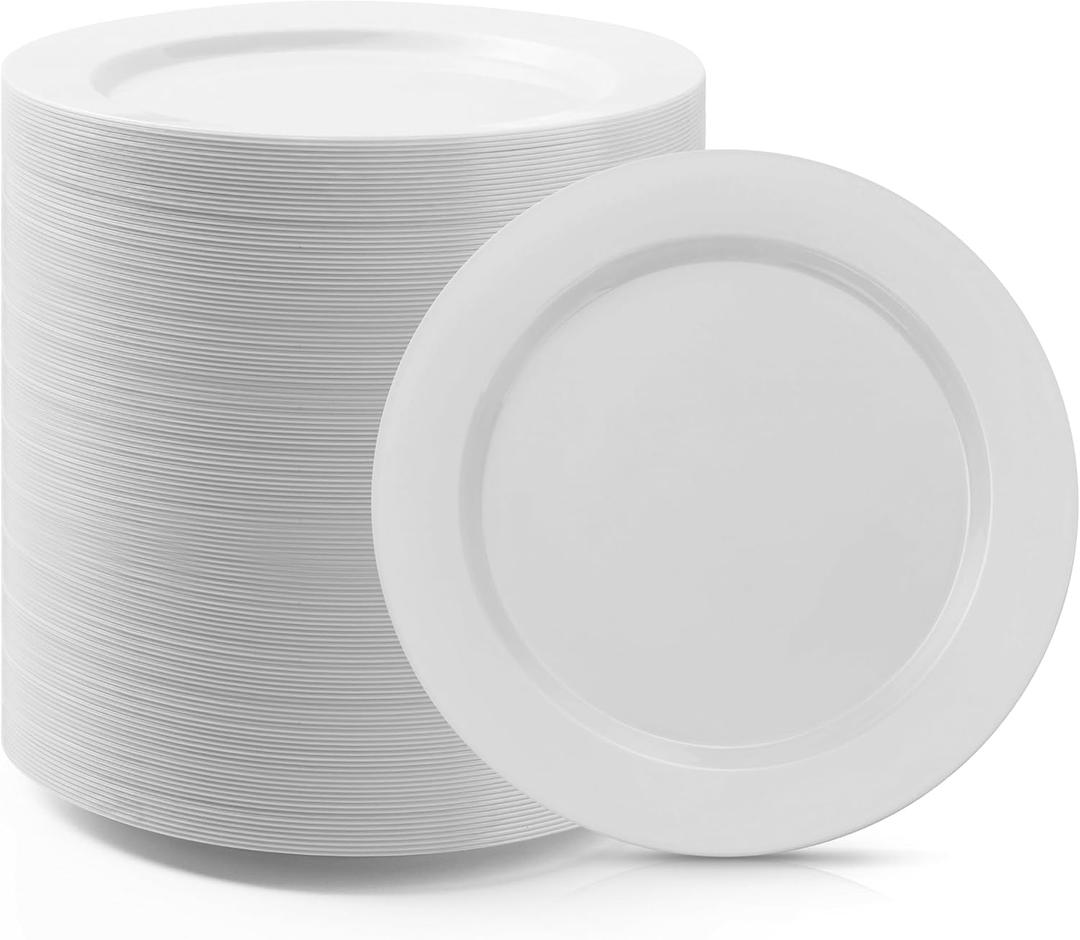 Bestluck 100PCS White Plastic Dessert Plates 7inch, Premium Hard Disposable Plates for Party, Wedding