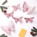 3D Glitter Christmas Butterfly Ornaments, 6 Pack Hanging Butterfly with Clip for Christmas Tree Decoration, Indoor Christmas Decoration (6, Pink)