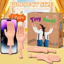 Tiny Hands (2 Pairs Light Color), Mini Hand Puppet on a Stick, Fake Small Hands for Costumes and Pranks, Doll Hands for Novelty Gifts, Make Anyone Laugh