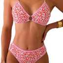 Fanuerg Women's Triangle Bikini Sets O Ring Linked Two Piece Swimsuits Floral Printed Cheeky Bathing Suit S