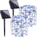 SANJICHA 2-Pack Each 72FT 200 LED Solar String Lights Outdoor, Waterproof Solar Fairy Lights Silver Wire 8 Lighting Modes Solar Twinkle Lights for Tree Garden Party Xmas Wedding Decor (Cool White)