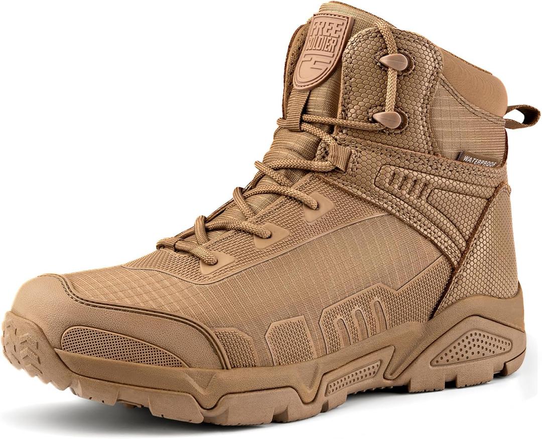 FREE SOLDIER Men's Waterproof Hiking Boots Lightweight Work Boots Military Tactical Boots Durable Combat Boots (7, Waterproof Black)