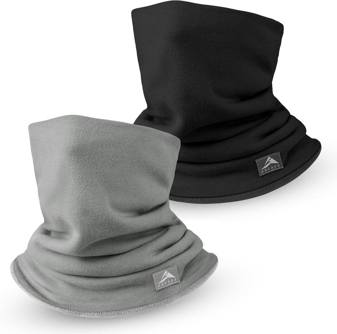 GXCROR Winter Neck Warmer, Reversible Fleece Gaiter Scarf, Windproof Face Mask for Men & Women (Black+light Gray (Child))