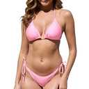 Jonathan Swim Women Two Piece Swimsuit Shiny Bikini Sets Halter Triangle Top, String Tie Side Sexy Glitter Swim Bathing Suits (Small Light Pink)