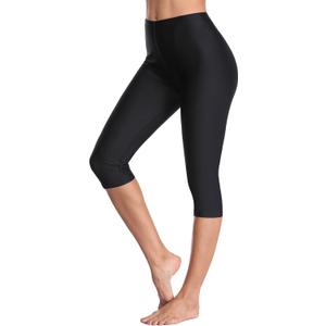 ATTRACO Swim Pants for Women High Waisted Swim Capris Swim Shorts Swimming Leggings (Large, #1 Black-shorter)