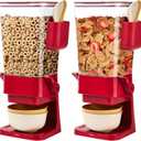 Cereal Dispenser Countertop Red 2 Pack with Creal Bowls Spoons Cutlery Box, Cereal Containers Storage - Not Easy to Crush Food, Dry Food Dispenser For Pantry Candy Snack (Red - 2pack)