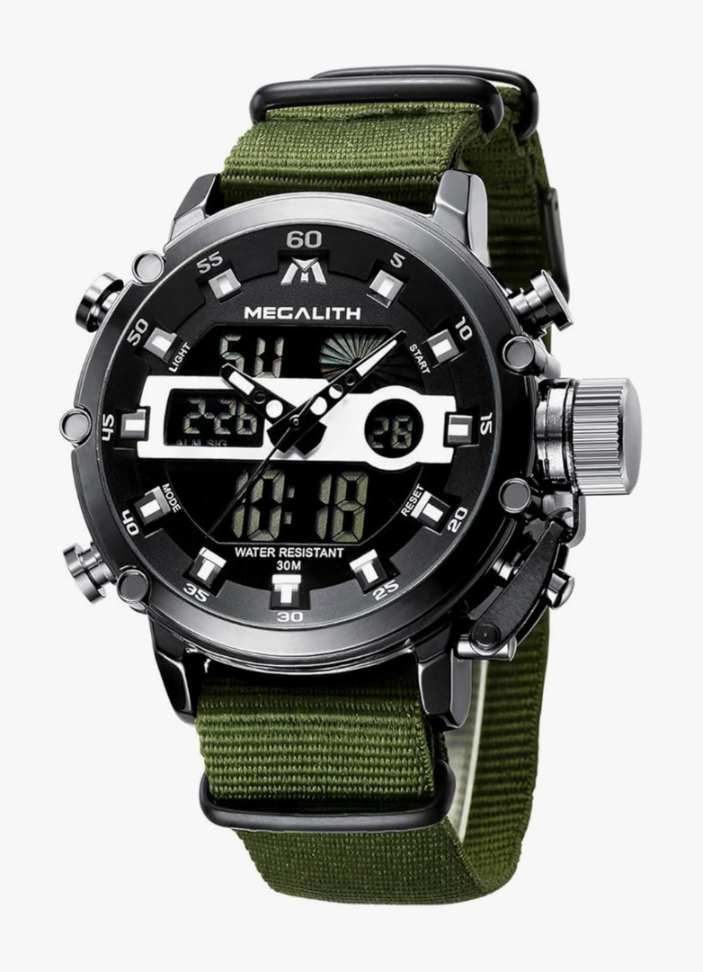 MEGALITH Mens Watches Waterproof Digital Military Sport Tactical Multifunction Heavy Duty Led Rugged Watch for Men, Alarm Stopwatch, Nylon/Leather Strap