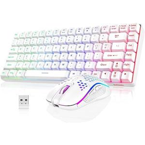RedThunder K84 Wireless Keyboard and Mouse Combo, Rainbow Backlit Rechargeable Battery, 75% Layout TKL Ultra Compact Gaming Keyboard & Lightweight 3200 DPI Honeycomb Optical Mouse (White)