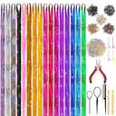 Hair Tinsel Kit (48 Inch, 16 Colors, 3200 Strands), Glitter Tinsel Hair Extensions with Tools, Heat Resistant Fairy Hair Tinsel Kit with Hair Tinsel Beads for Women Girls Daily Parties Festival