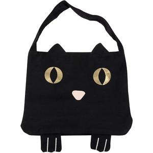 Juvale Black Cotton Cat Trick or Treat Bag with Gold Foil Eyes, Reusable for Kids, 11.25 x 15.5 in Canvas Tote for Halloween Parties, 2 Pack