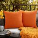 EMEMA Fall Outdoor Throw Pillow Covers Decorative Farmhouse Square Pillowcases Waterproof Cushion Covers Cases for Patio Couch Garden Sofa Home Living Room Set of 2 18x18 Inch Orange