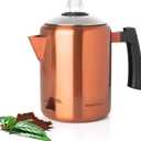 Mixpresso Copper Stainless Steel Coffee Percolator Stovetop, 37oz Classic Percolator Coffee Pot, Great For Camping Pot, 5-8 Cup Stove Top Espresso Maker, Cool-Touch Handle