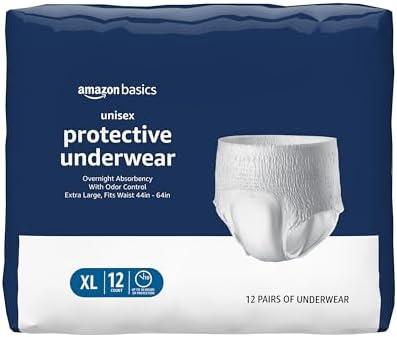 4 x Amazon Basics Unisex Protective Underwear, Overnight Absorbency, Extra Large, 12 Count, (1 Pack of 12)