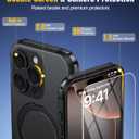 Oterkin Magnetic for iPhone 16 Pro Case Compatible with MagSafe [Foldable Invisible Stand][Tempered Glass Screen Protector & Full Camera Protection] 15FT Military Dropproof Phone Case (Black)