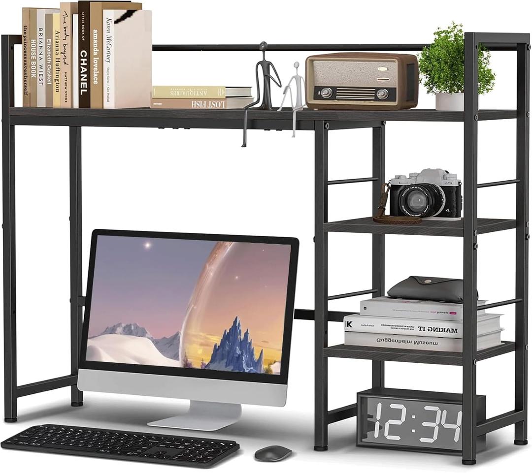 HavenlyYouth Desk Shelf, 38.6 Inch Wood Desk Organizer Shelf for Computer Monitor, Desk Hutch Storage, Desktop Shelf for Top of Desk, 3 Tier Desktop Bookshelf for Home Office Dorm, Black