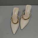 Jeesay Women's Pointed Toe Stilettos Mules Heels Pumps Slip on Gold Chains Mary Jane Dress Heels Sandals (US 9, Ivory)