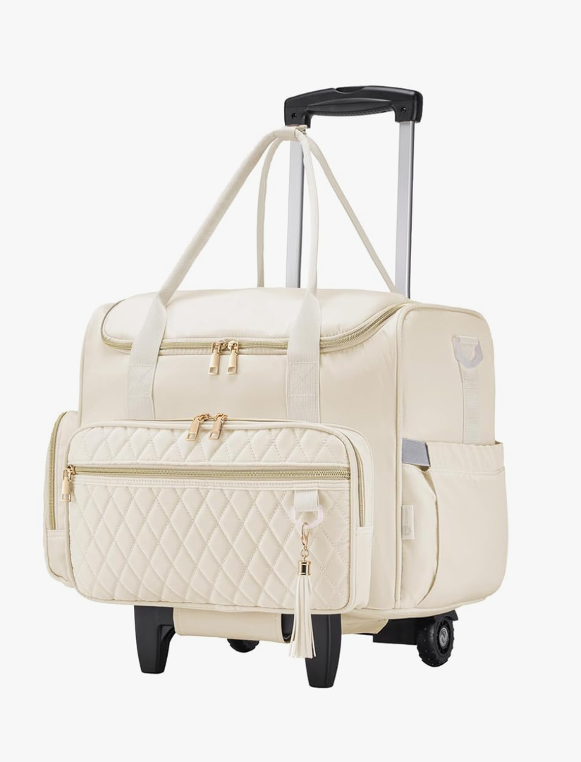 KSIBNW Rolling Laptop Bag for Women, Wheeled Teacher Tote Bag with Accordion Folder Waterproof Briefcases with 17 Inch Laptop Compartment and Detachable Dolly for Office, Work, Craft, White
Color: White