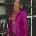 Cicy Bell Womens Sexy Satin Going Out Tops Tie Front Long Sleeve Blouses (Pink,S)