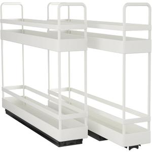 Finnhomy Pull Out Spice Racks for Inside Cabinets, Whole Metal Manufacturing, Vertical Spice Rack Pull Out, Spice Organizer, 2.16" W  10.39" D  9.76" H, 2 Drawers & 2 Tiers, 2 Pack, Light Gray