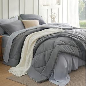 Bedsure Full Size Comforter Set - 7 Pieces Reversible Grey Bedding, Full Size Bed Set for All Seasons, Bed in a Bag with Down Alternative Comforter, Sheets, Pillowcases & Shams