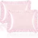 Homiest Ruffle Satin Pillowcase for Hair and Skin, Standard Size Satin Pillow Covers Silky Pillow Cases Set of 2, Satin Ruffled Pillowcase with Envelope Closure, Anti Wrinkle Pillow Shams (Blush Pink)