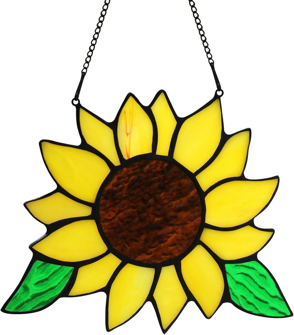 Sunflowers Gifts Stained Glass Window Hanging,Handmade Sunflower Kitchen Decor Suncatcher for Window, Sunflowers Gifts for Women,Birthday Giftss for Mom,Grandma 56 INCH