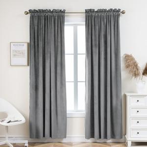 PLEASANT BOULEVARD Grey Velvet Curtains 95 inch Long Heavyweight Blackout Curtains Rod Pocket Thermal Insulated Darkening Window Drapes for Bedroom Living Room, W52 x L95, 2 Panels
