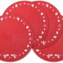 Remerry Valentine's Day Embroidered Placemats Set of 4, Round 13 Inch Washable Non-Slip Woven Table Mats Wedding Anniversary Place Mats for Party Kitchen Dining Decoration (Red)