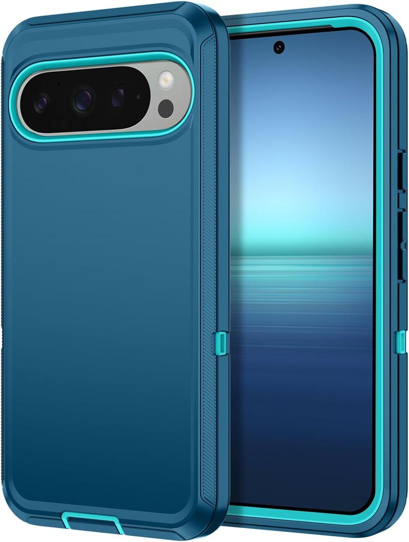 I-HONVA for Google Pixel 9 Pro XL Case Shockproof Dust/Drop Proof 3-Layer Full Body Protection [Without Screen Protector] Rugged Heavy Duty Cover Case for Google Pixel 9 Pro XL,Turquoise