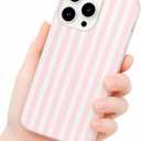 Compatible with iPhone 14 Pro Case, with Aesthetics Striped Design Case for Women Girl, Cute Fashion Simple Soft TPU Slim Protection Phone Case for iPhone 14 Pro 6.1'' - Light Pink & White