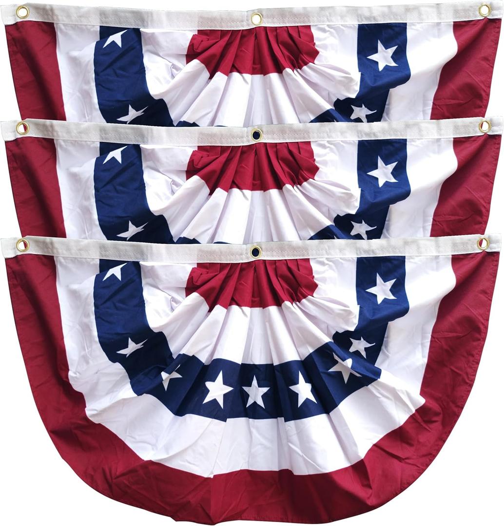 Xunny American Flag Bunting with red white and blue, US pleated Fan Flag for 4th of july, Memorial Day,Veteran's day (red white and blue 1.5x3-pack 3)