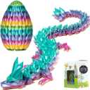 ELORION 12 3D Printed Articulated Fidget Figure in 5 Dragon Egg, Prefilled Egg with Dragon Inside, Easter Basket Stuffer Gift (Rainbow)