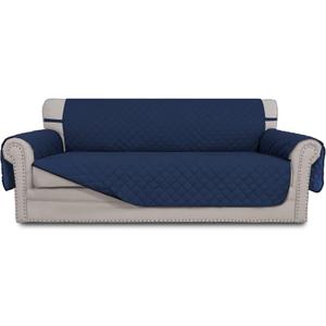 Easy-Going Reversible Couch Cover for 3 Cushion Couch Sofa Cover for Dogs Water Resistant Furniture Protector Cover with Foam Sticks Elastic Straps for Pet Cat (Sofa, Navy/Navy)