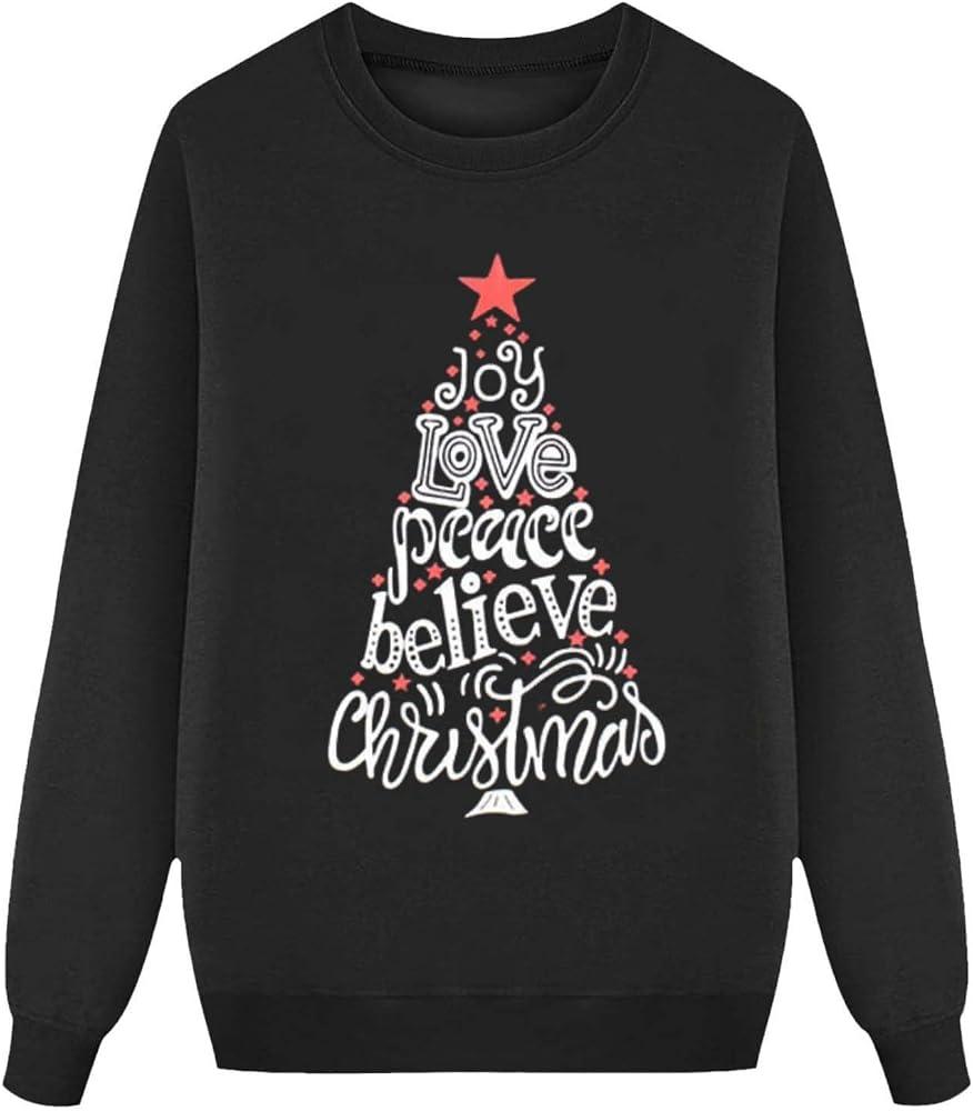 Black Pajamas Joy Love Peace Believe Christmas Set Long Sleeve Shirt Pants, Size: Kids 6–8