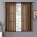 Tollpiz Short Sheer Curtains Linen Textured Bedroom Curtain Sheers Light Filtering Rod Pocket Voile Curtains for Living Room, 54 x 45 inches Long, Brown, Set of 2 Panels