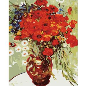 Meecaa Paint by Numbers Poppy Chrysanthemum Vase Purple Red Kit for Adults Beginner DIY Oil Painting 16x20 inch (Poppy Flower, No Frame)