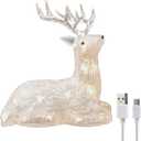 Gloworm YKL-1016, 21.5CM with Acrylic Figure Light Up Reindeer Lighting, 20 Warm White LEDs, 6H Timer Dual Power Supply USB or Battery: 3 x AAA (Not Included) Christmas/Home Decoration Indoor