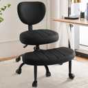 Cross Legged Chair, ADHD Criss Cross Home Office Chair with Wheels, Adjustable Height Yoga Ergonomic Kneeling Desk Chairs with Lumbar Support & 360°Rotating Footrest for Meditation (Black)
