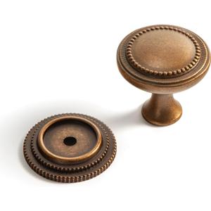 Goo-Ki 6 Pack Antique Bronze Cabinet Drawer Knobs with Backplate - Vintage Retro Brass Bar Knob Spacer Small Single Hole Pull Kitchen Hardware for Dresser Cupboard Wardrobe, 066GT-E32-DK