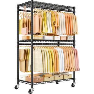 ULIFHOME P5 Plus Rolling Clothes Rack Heavy Duty, Clothing Racks for Hanging Clothes, Metal Garment Rack with Wheels, 3-Tier Portable Closet Rack 45'' W 20.5'' D 80.5'' H, Max Load 660 Lbs, Black