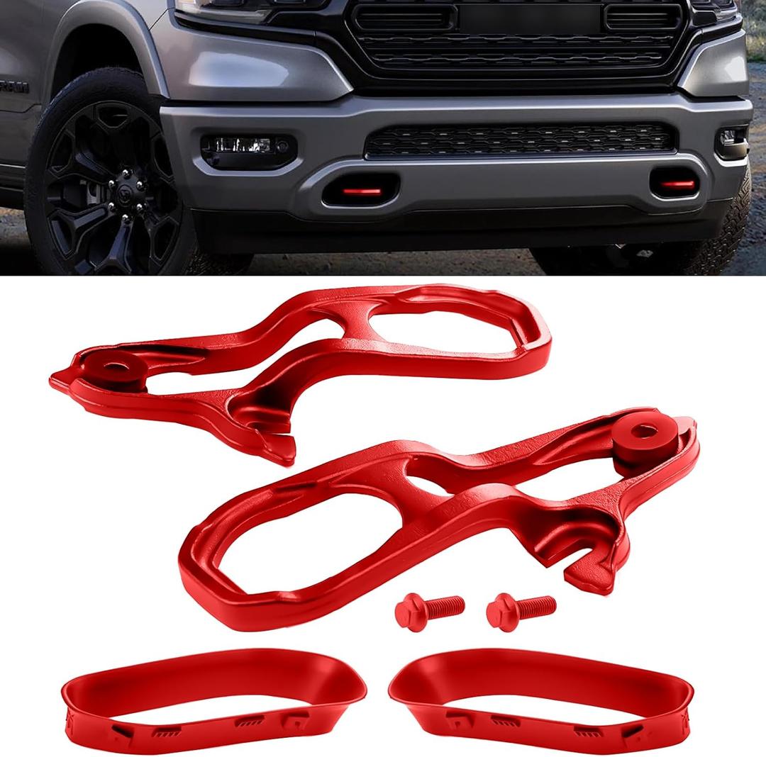 Heavy Daty Front Left & Right Tow Hooks Compatible with Dodge Ram 1500 DT 3.6L 5.7L Engine 2019 2020 2021 2022 Replaces 82215268AB 82215268AB 68272945AB with Mounting Screws,Red,Pack of 2