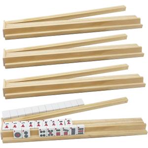 Wooden Mahjong Racks with Pushers, 17.4 inch Set of 4 Mahjong Rack Wood for American Mahjong, Mahjong All-in-One Tile Rack & Pusher, Mahjong Rack and Pusher Combo