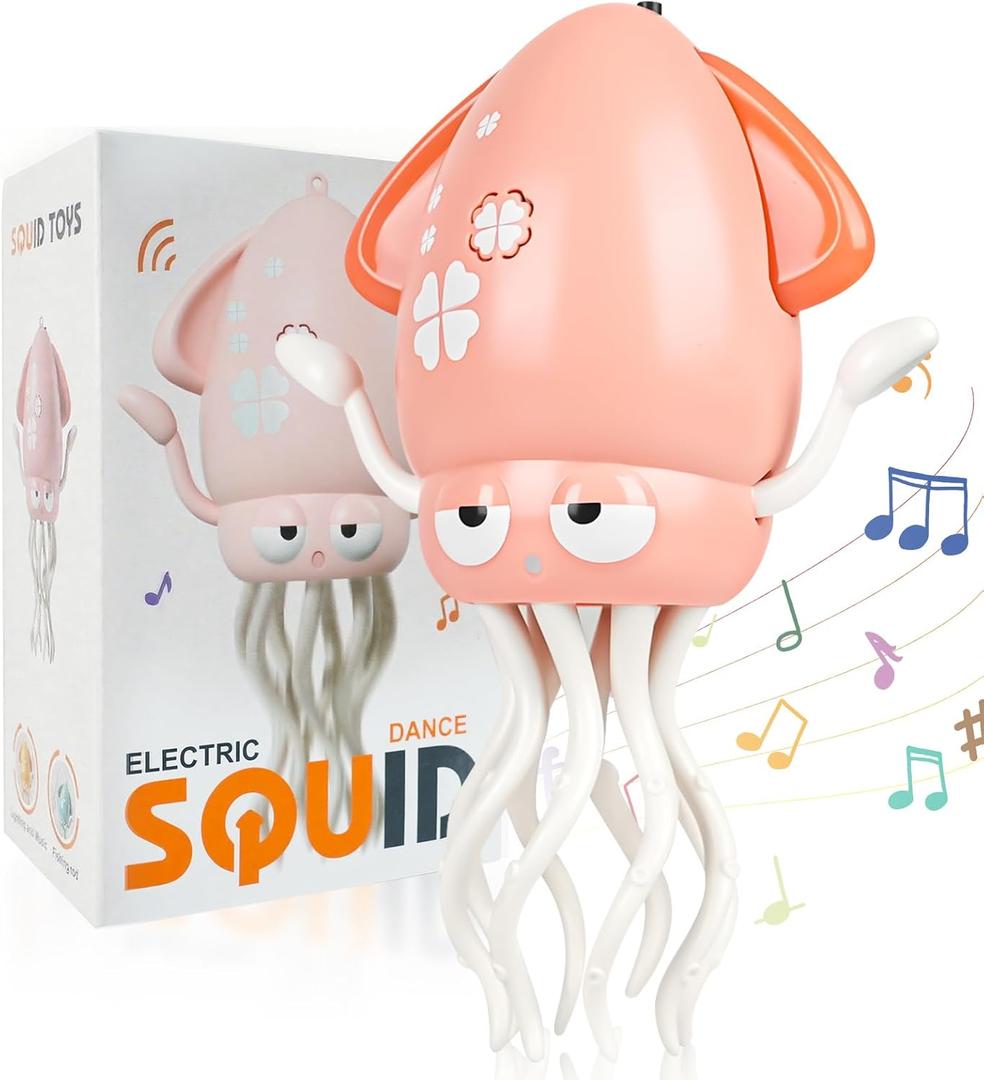 Electric Dancing Octopus Baby Toy, Dancing Squid Crawling Toys,Automatic Evasion Octopus Toy with Led Light and Music, Interactive Entertainment for Baby Sensory Development Birthday Gifts (Pink)