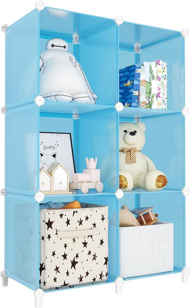 Portable Closet 6 Cube Closet Organizer and Storage Shelf Bookcase with Metal Hammer, Organizer Cabinet for Kids, Bedroom, Bathroom, 11.8 x 11.8 x 11.8 Inch, Blue