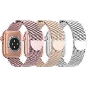 3 Pack Mesh Metal Band Compatible with Apple Watch Band 38mm 40mm 41mm 42mm 44mm 45mm 46mm 49mm, Stainless Steel Magnetic Loop Strap for iWatch Ultra 3 2 1 Series 11/10/9/8/SE/7/6/5/4/3 Men Women